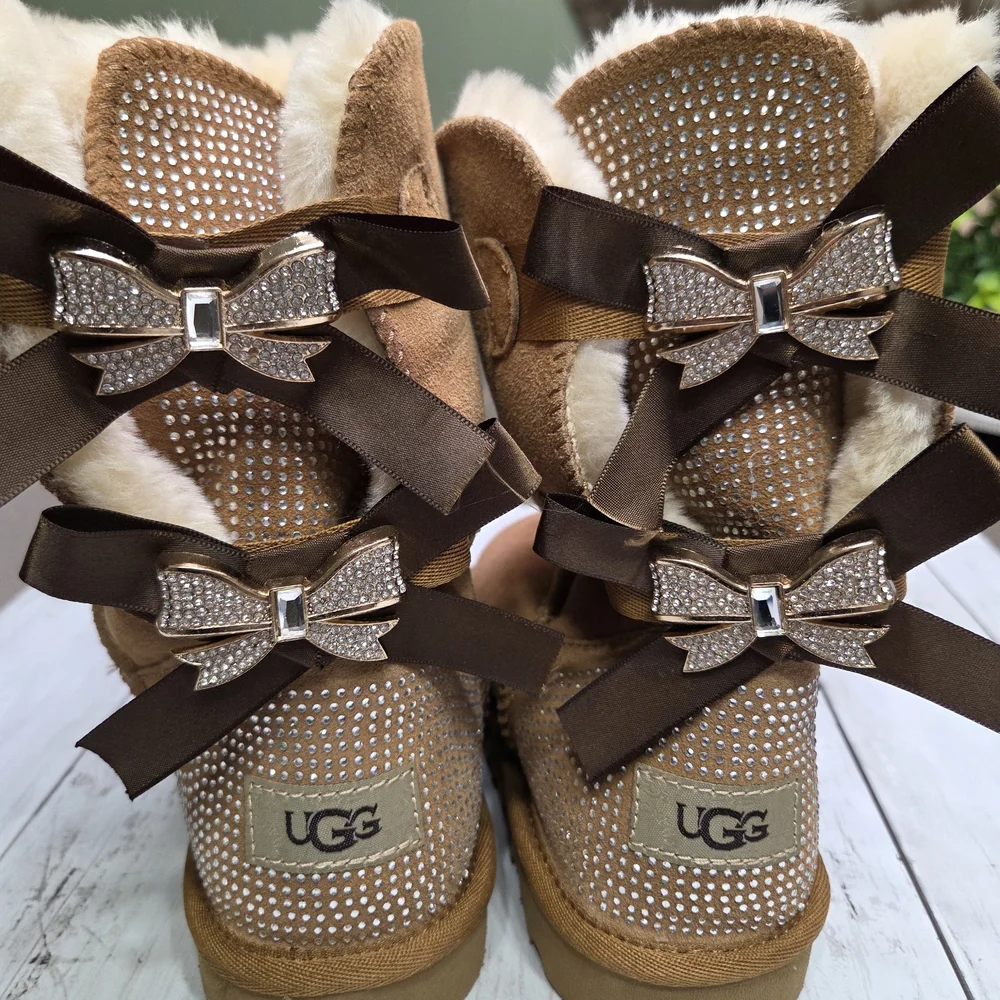 UGG Tan Boots with Glitter Bows - Picture 4 of 7